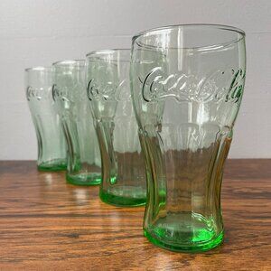 Set of 4 Anchor Hocking Coca-Cola Green Glasses Tumblers 20 oz